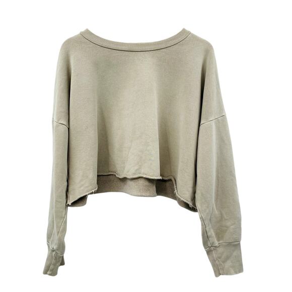 Talentless Cream taupe Cropped Raw hem Sweatshirt - Picture 1 of 4